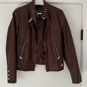 LEVI'S Faux-Leather Women Latch Collar Moto Racer Brown Jacket, Size Small